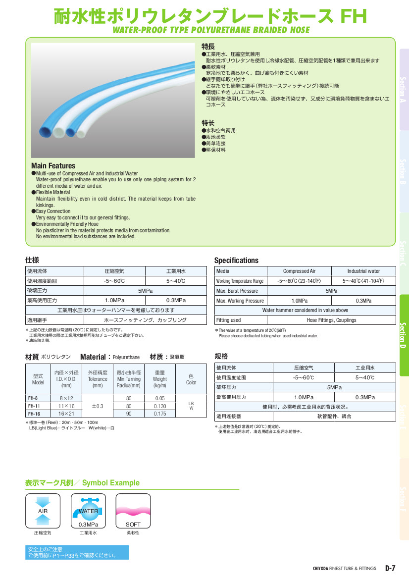 耐水性ポリウレタンブレードホース FH（対応継手） | 千代田通商株式会社